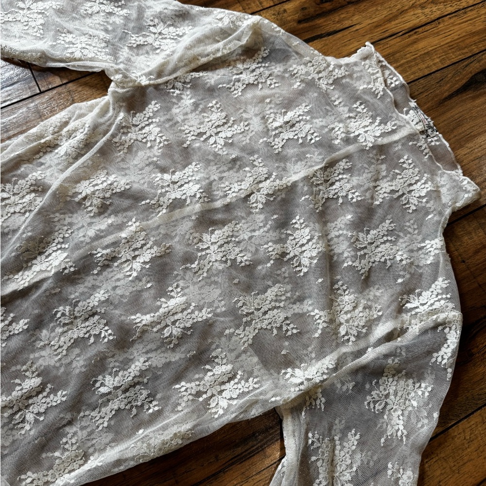 Free People Lady Lux Layering Top Sheer Lace Long Sleeve Top in Evening Cream - Picture 3 of 6